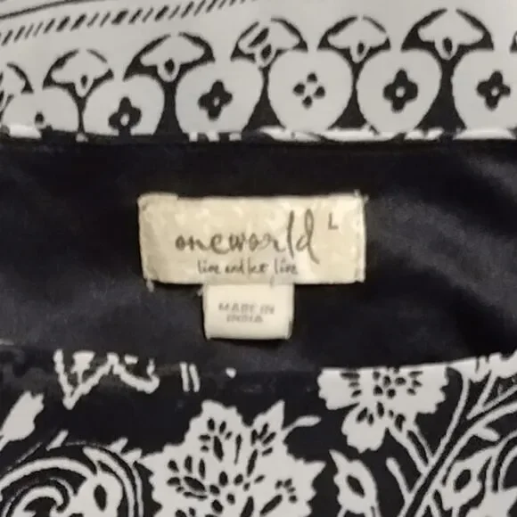 One World Dress Sz L Black White Flowy Paisley Blouson Sheath Tunic - Picture 8 of 8